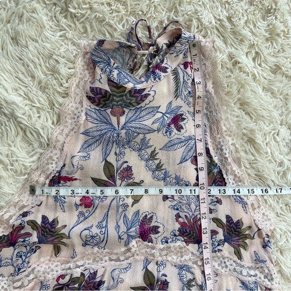 FREE PEOPLE SHE MOVES CHEMISE HIGH NECK LACE SLEEVELESS MINI FLOWER PRINT PINK M - Picture 4 of 10